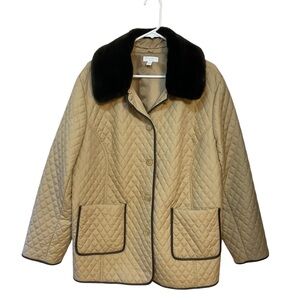 NWT Charter Club Quilted Beige Jacket with Black Faux Fur Collar